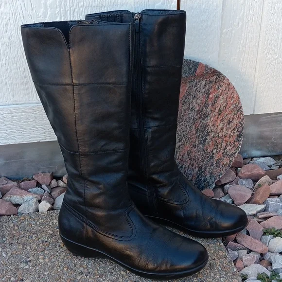 Dansko Darla Tall Black Leather Knee High Boots Womens - Picture 1 of 10